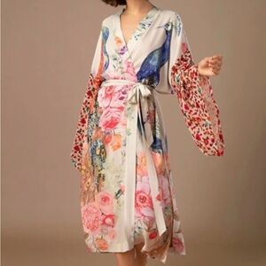 ANTHROPOLOGIE ARATTA BIRD LONG PRINTED ROBE